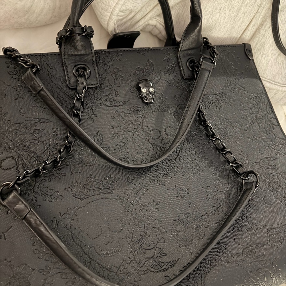 NWOT Betsey Johnson Black Embossed Skull Satchel